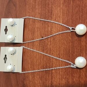 TWO Faux Pearl Earrings and Necklace Sets